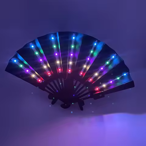 Black Luminous Folding Fan HandHeld Led light up Fans color change fan For Dance Neon Party Decorati