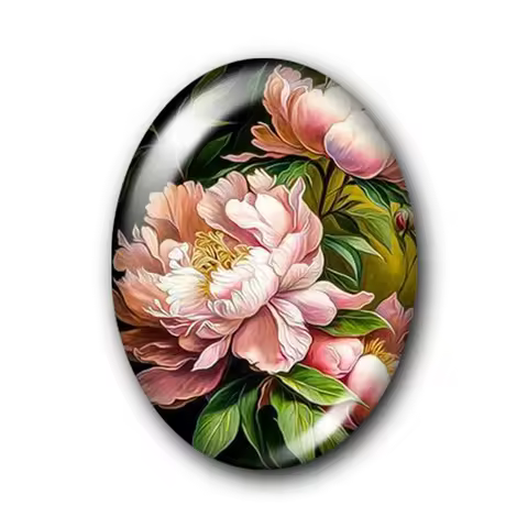 Beauty Golden&Black style patterns Flowers 10pcs 13x18mm/18x25mm/30x40mm Oval photo glass cabochon d