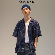 OASIS เสื้อฮาวาย เสื้อเชิ้ตผู้ชาย แขนสั้น เสื้อสงกรานต์ ผ้าโพลีเอสเตอร์ MWSOH-4493-V สีกรมท่า