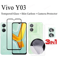 Vivo Y03 Tempered Glass Film for Vivo Y 03 Y0 3 Y27s Y27 Y17s Y02t Y02a Y02s Y02 Y01 Y16 3 in 1 Camera Lens Glass Screen Protector Protective Glass Film