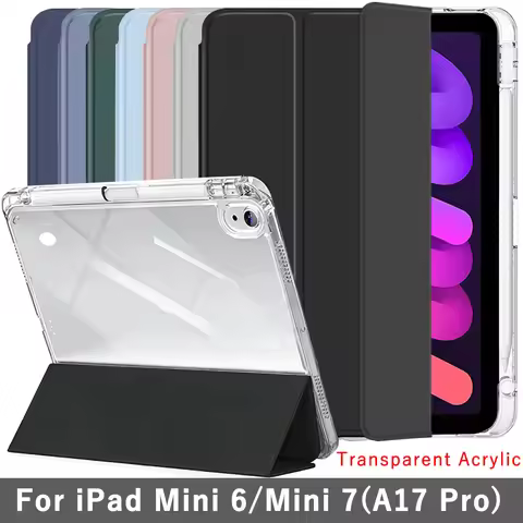 Clear Crystal Tablet Case With Pen Slot For iPad Mini 6 2021 A2568 Mini 7 (A17 Pro) 8.3'' 2024 Tri-f