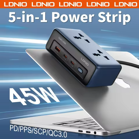 LDNIO USB C Fast Charging Station Multi Socket Desktop Power Strip with 2 Universal AC Outlets Anti-
