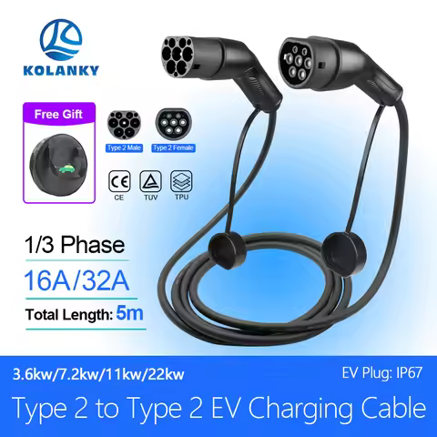16A/32A 3P 3.6KW/7.2KW/11KW/22KW EV Charging Cable Type 2 EVSE Public Charging Station Female to Mal