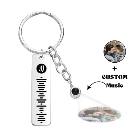Stainnless Keychain Custom Projection Picture KeyChain Spotify Code Personalized Engraved Date Name 