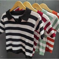 AILLIA Women's Striped Knit Top POLO Crop Top
