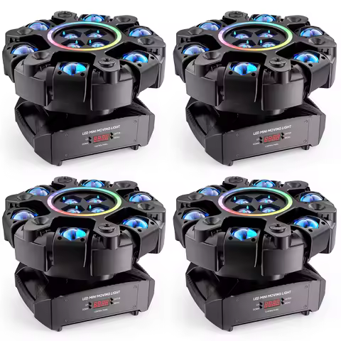 U'King 4Pcs 150W 6-Arm Moving Head DJ Light With Ring RGBW Beam Strobe Party Light DMX Stage Light F