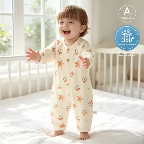 Summer Pure Cotton Breathable Mesh Fabric Baby Romper Air Conditioning Suit Infant Climbing Suit Com