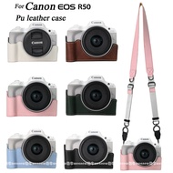 R50 Casing PU Leather Case for Canon EOS R50 Camera Bag Half Body Cover Camera Shoulder Strap