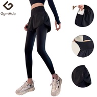 GymHub Fake Two-piece Yoga Pants - High-waisted Butt-lifting Tummy-tucking Running Long Pants