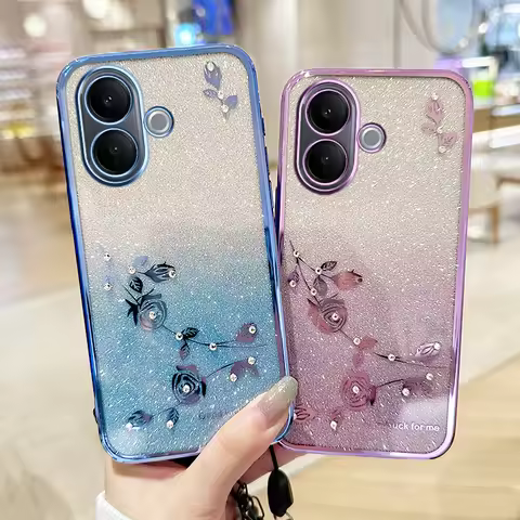 For VIVO V60 lite Case Luxury Electroplating Glitter Everlasting Flower Lanyard Back Cover For vivo 