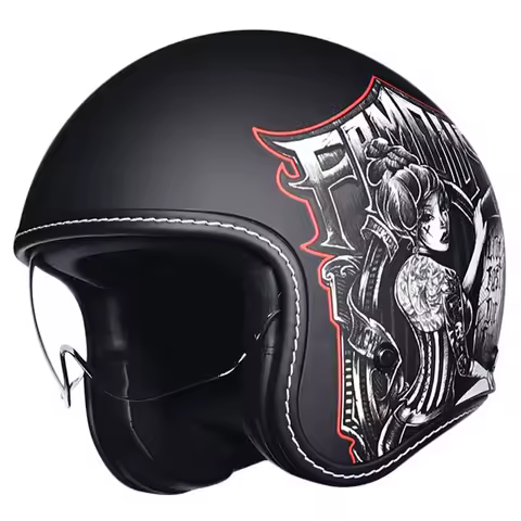 Adult Motorcycle 3/4 Open Face Helmet with Visor Cafe Racer Cruiser DOT Approved Jet Helmet Scooter