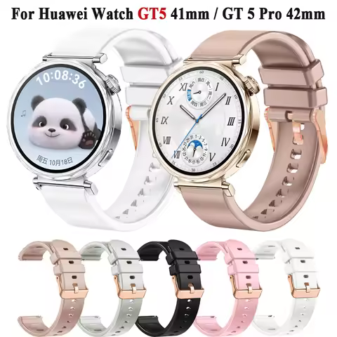 Silicone 18mm Rose Gold Buckle Strap for HUAWEI WATCH GT 5 GT4 41mm/GT5 Pro 42mm Wristbands For Garm