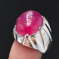 男款天然紅寶石戒指 加熱處理紅寶石戒指 925 純銀戒指