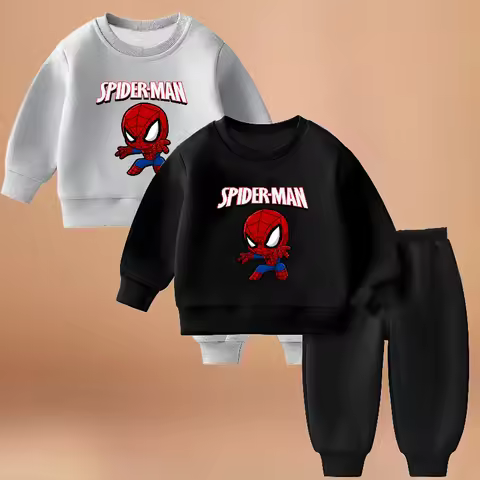 Disney Anime Spiderman Boys O Neck Hoodie Set Spring Fall Children's Pullover and Trousers 2pcs Suit