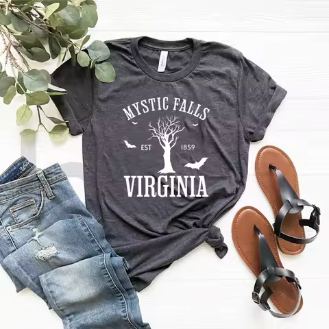 Mystic Falls Virginia T-shirt Vampire Diaries Shirt Retro TV Show TVD Inspired Tee Damon Salvatore T