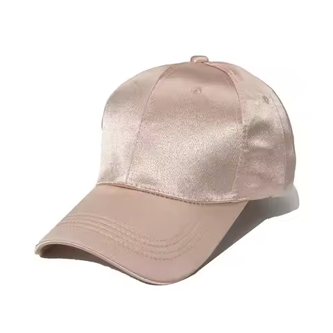 Lady's bright-colored M logo satin baseball cap, with reflective mirror-like finish. Suitable for da