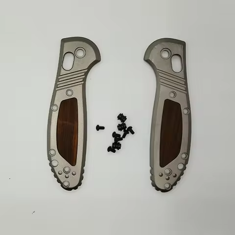 Titanium +Natural Wood Handle Scales for Benchmade Griptilian 555-556 Knives