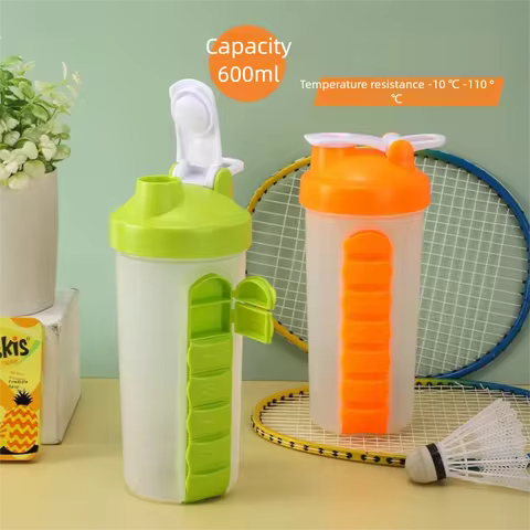 600ML Shaker Bottle Portable Sports Water Cup High Temperature Resistant Mixing Ball Protein Detacha