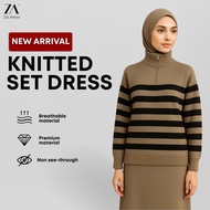 ZOE ARISAH KNITTED DRESS Skirt Kiara Knitwear Set Airport Outfit Cardigan Women Baju Muslimah Labuh 