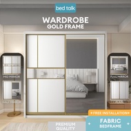 🔥 New Premium 🔥 Gold Frame Wardrobe 5x8/6x8/8x8 Anti Jump Sliding Door Wardrobe | Melamine | Almari 