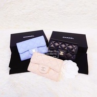 Chanel 米色淺藍色黑色經典荔枝牛皮Card holder cardholder wallet 卡包卡片套銀包短銀包