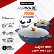 ASIAWARE Royal Blue Non Stick Granite 36cm Wok 16cm Pot Kuali Periuk Batu Granite Original Set