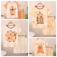 Casual Pajamas sets baju capybara budak perempuan Children Sleepwear Kids Clothes Girl Set 女童套裝 2025