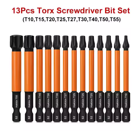 13Pcs Torx Bit Set T10-T55 Security Torx Star Screwdriver Bits 1/4 Inch Shank Magnetic Tamper Resist