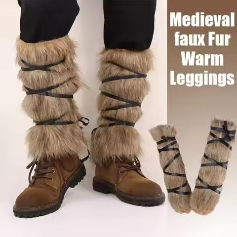Medieval Imitation Fur Warm Leggings Furry Leggings Boots Cosplay Vikings Knight Dress Up Foot Cover