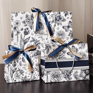 5pcs/Set Assorted Printed Paper Gift Bags With Ribbons, Holiday, Gift Wrapping, Apparel Packaging, 2