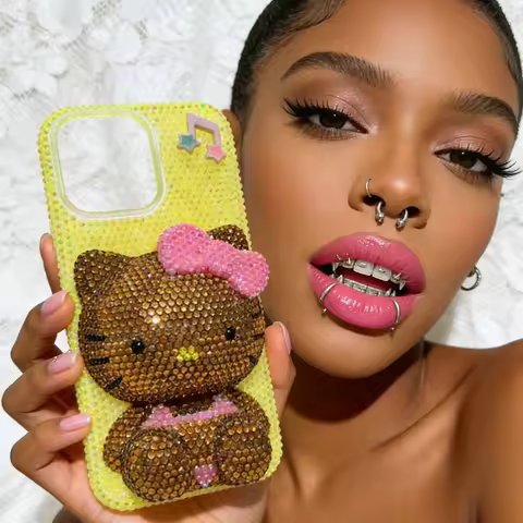 Christmas Hello Kitty Rhinestone Crystal Phone Case Chain For iPhone17 16 15 14 13 12 11Pro Max X Xs