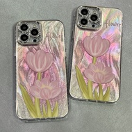 Casing iPhone 11 13 14 15 16 Pro Max Laser Flowers Soft No Cover Case For iPhone 13PM 16PM 15PM 14PM