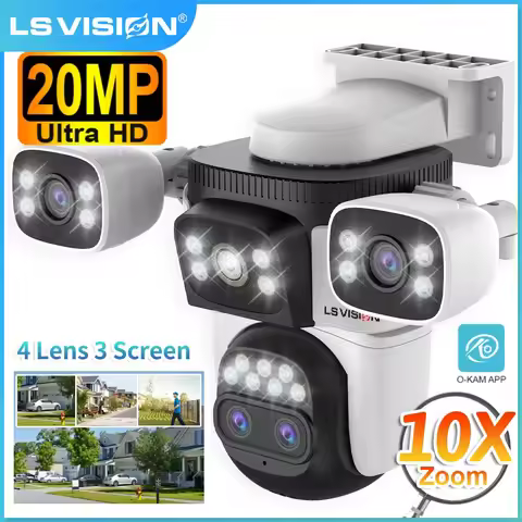 LS VISION 10K UHD Outdoor WIFI IP Camera 10X Zoom Four Lens 360 PTZ Security Cam Human Detection Cct