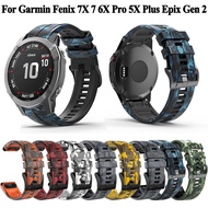 Quickfit 22mm 26mm Camo Strap For Garmin Fenix 7X 7 6 6X Pro 5 5X Plus Marq Epix 2 955 Silicone Watch Band Bracelet Wristband