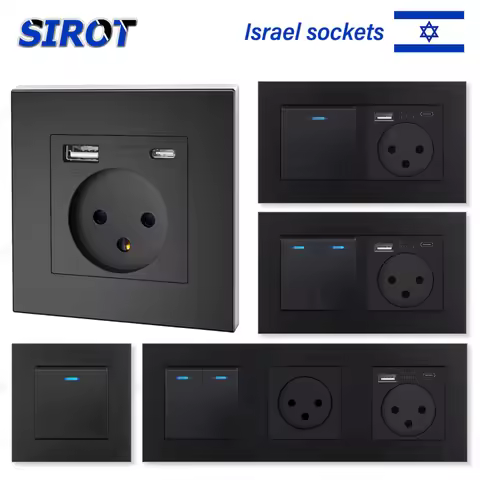 SIROT Israel Standard Wall Socket Power,5V 2.1A USB Type-C Mobile Phone Charging Port,Israel Black S