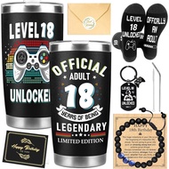 18th Birthday Gifts for Boys Includes 20 oz Tumbler with Straw & Cleaning Brush, Bracelet Keychain S