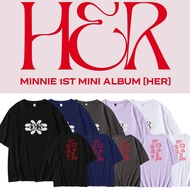 KPOP Girl Group GIDLE Minnie Album HER Short Sleeve Loose Print Cotton T-Shirt for Men and Women