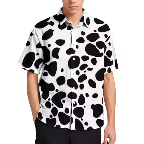 Cow Spot Leopard Hawaiian Print Men's Short Sleeve Shirt Comfortable Premium Men's Cardigan Top Casu