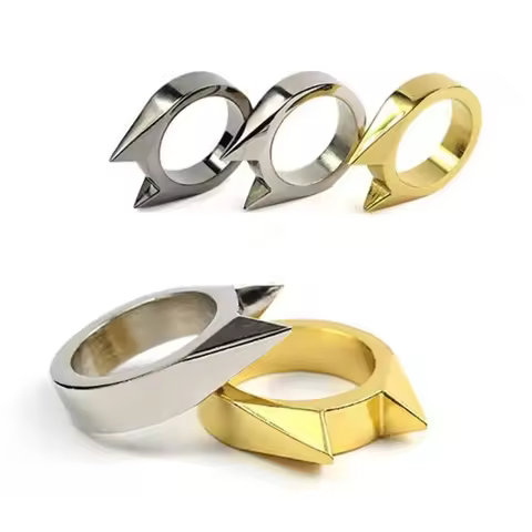Women Men Cute Cat Ear Rings Self Defense Rings Metal Knuckle Window Breaker Escorts Attack Rings Un