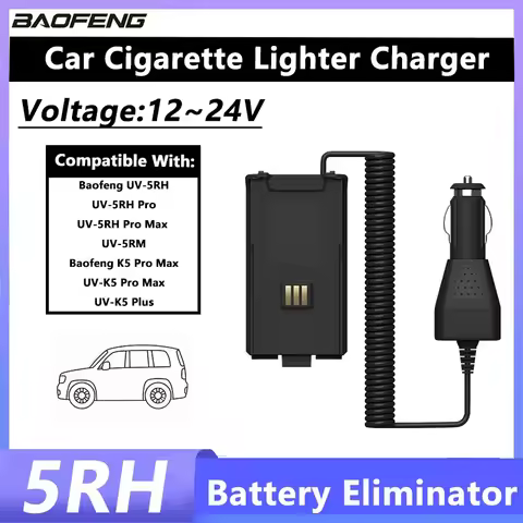 UV-5RH Battery Eliminator Baofeng UV-K5 Pro Max 12V-24V Car Cigarette Lighter Charger for UV-5RH Pro