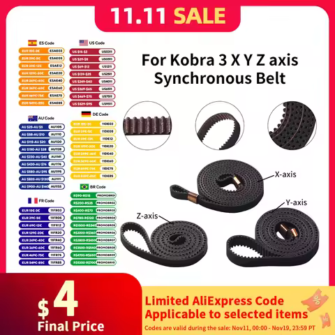 For Kobra 3 Combo Synchronous Belt Kobra 3 X Y Z 6mm/8mm Width Belt High Quality 3D Printer Replacem