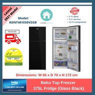 Beko Top Freezer 375L Fridge (Glass Black),(RDNT401E50VZGB)