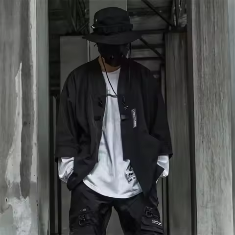 Harajuku Punk Hip Hop Techwear Jackets For Men Japanese Style Kimono Cardigan Street Casual Function