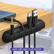 Kẹp cố định dây cáp, dây tai nghe, dây mạng, dây sạc... giúp gọn không gian 5 rãnh Màu ĐEN - Hàng ch