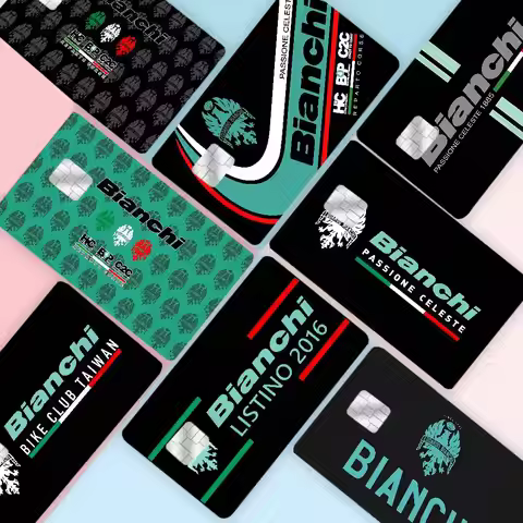 Bianchi Bike 2024 Anime Cartoon Skin Stickers Film Tape Case For Big Credit Debit Card Front Side