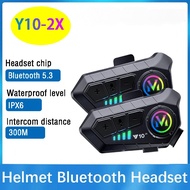 Y10-2X 1/2Pcs Motorcycle Helmet Bluetooth Headset Intercom Long Standby 1000mAh MP3 IPX6 Waterproof 