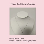 October Opal Birthstone Slim Necklace (Flower Design) | 925 Silver / Rose Gold Plated | Korean Minim