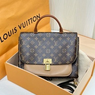 LV Marignan老花拼奶茶色鎖頭郵差包