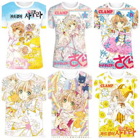 Retro Comic Sakura 3D Printed Short Sleeve, Magical Girl Outfit Y2K Harajuku Style Daily Comic Conve