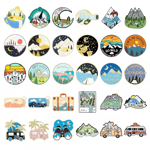 Crossing Hiking Scenery Snow Scene Mountain Peak Alloy Clothing Accessories Backpack Brooch Badge La